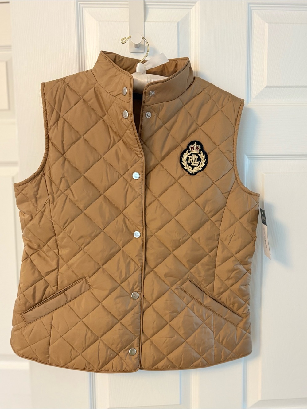 Ralph Lauren Quilted Camel/Tan Vest with Crest Emblem SP